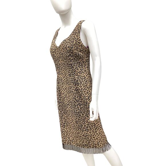 Mica Dress Women’s SZ 8 Animal Print Sheath Dress Beaded Fringes Studded Design - Picture 2 of 5